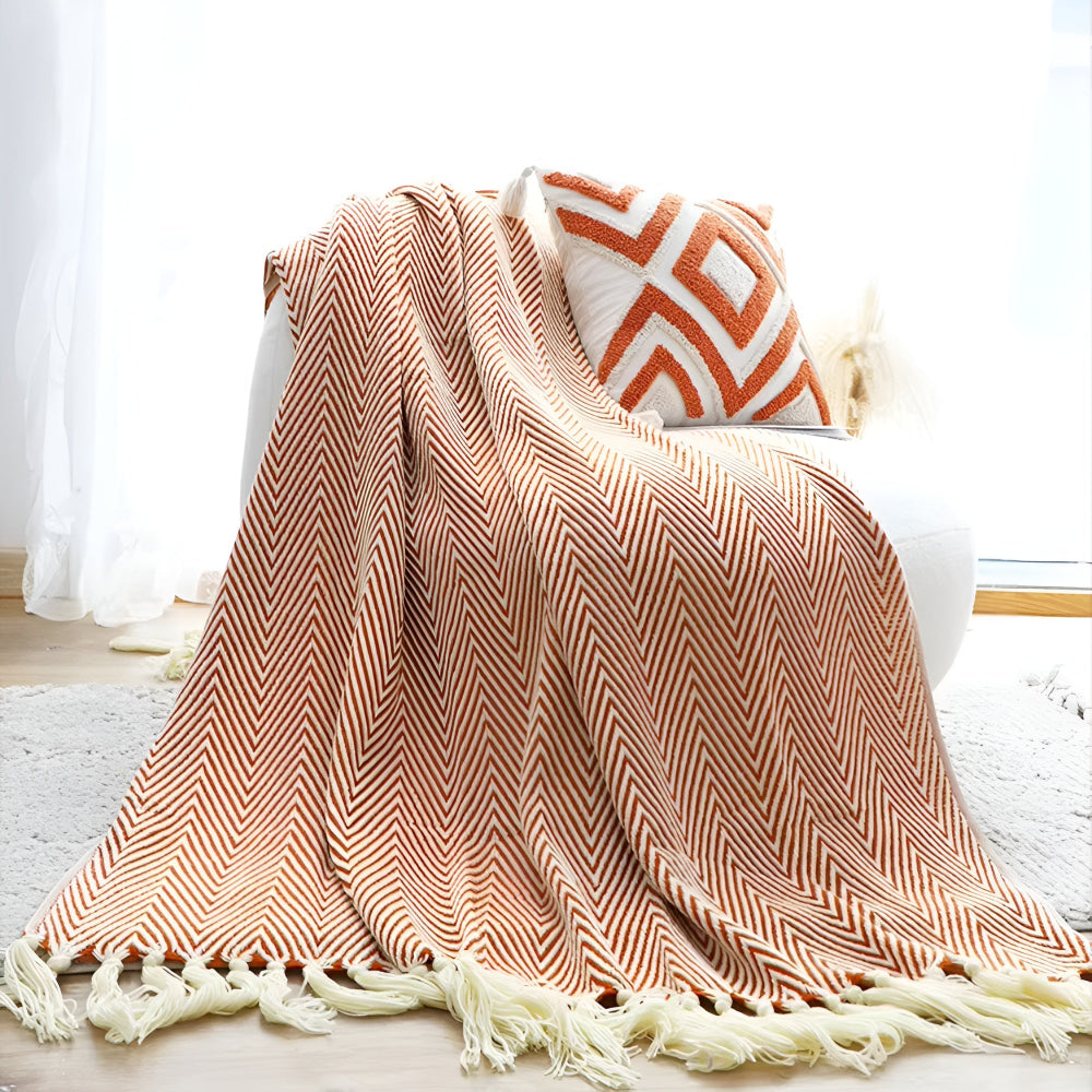 Fischgrät-Tassel-Strickdecke