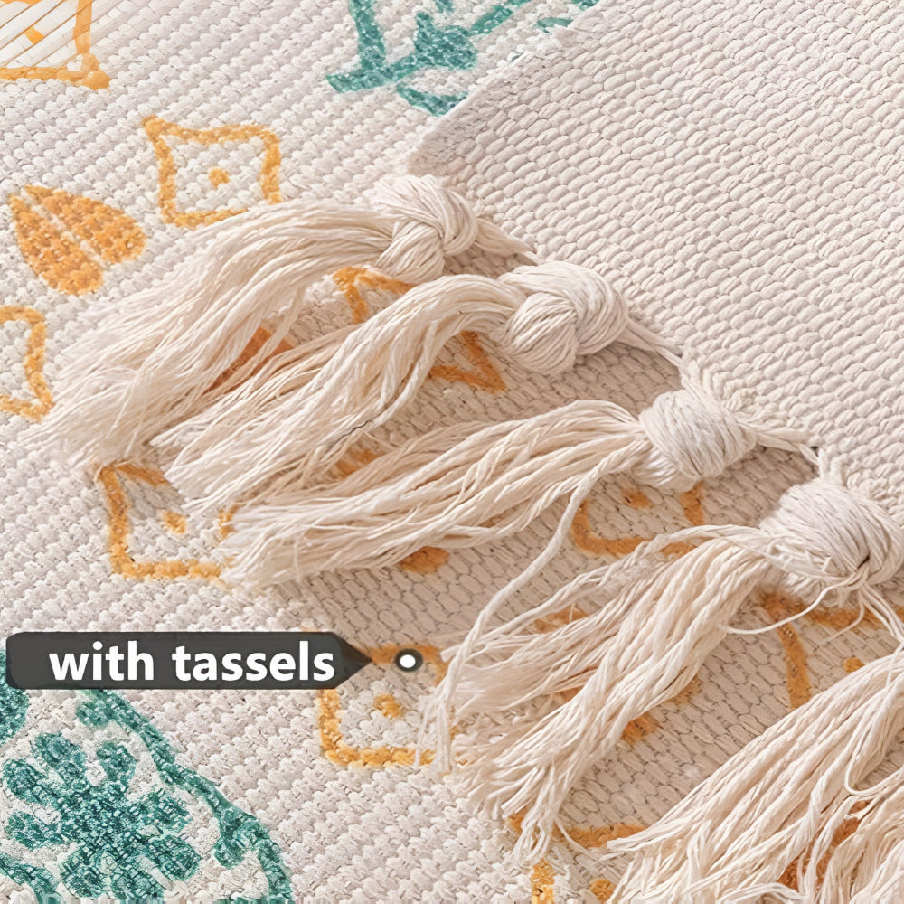 Beige Texturiertes Fransen-Tassel-Teppich