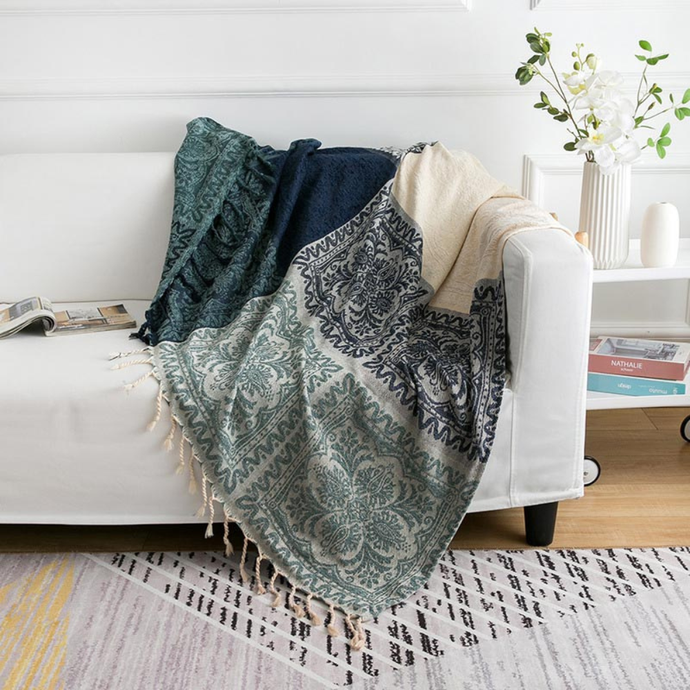 Florale Quasten Strick Bohemian Decke