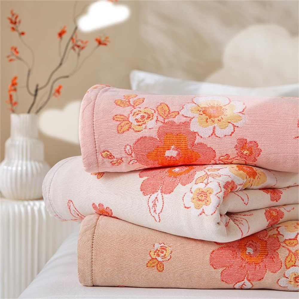 Blush Baumwoll-Gaze Blumen-Decke