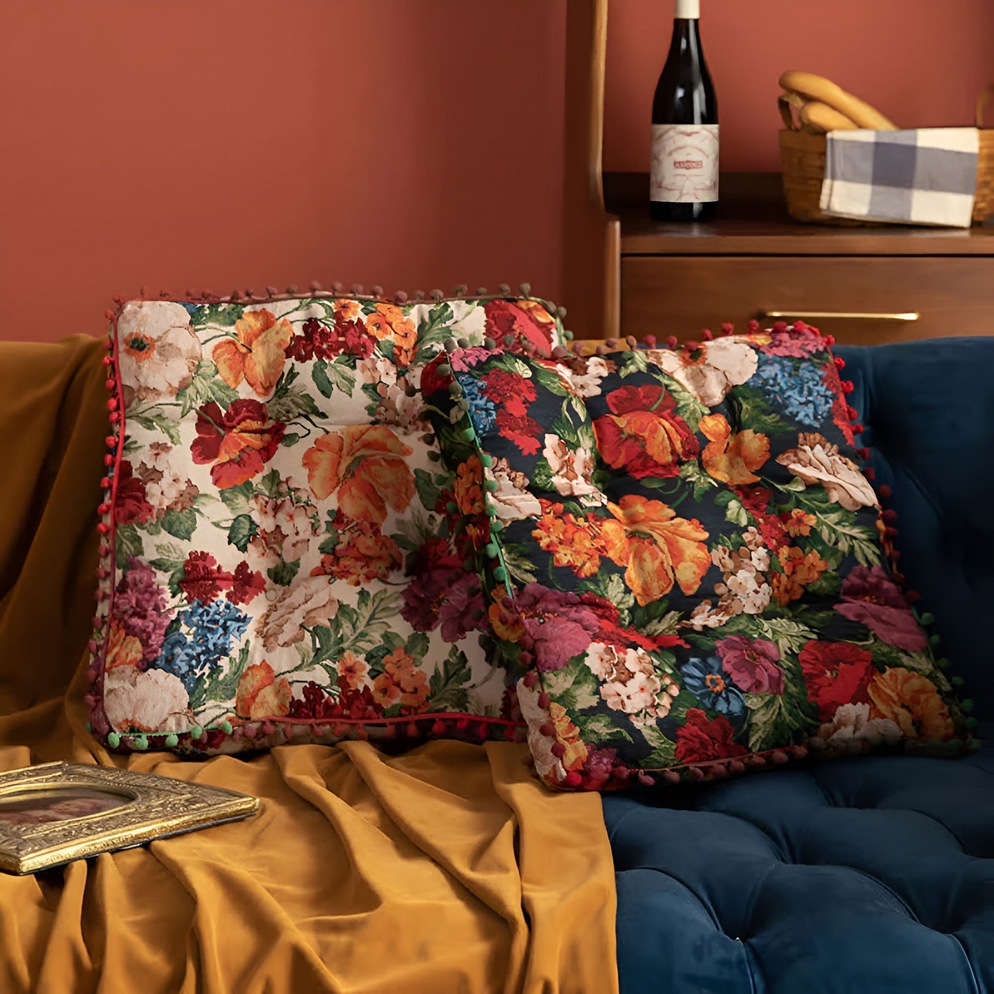 Retro Florales Bohemian Quasten-Kissen