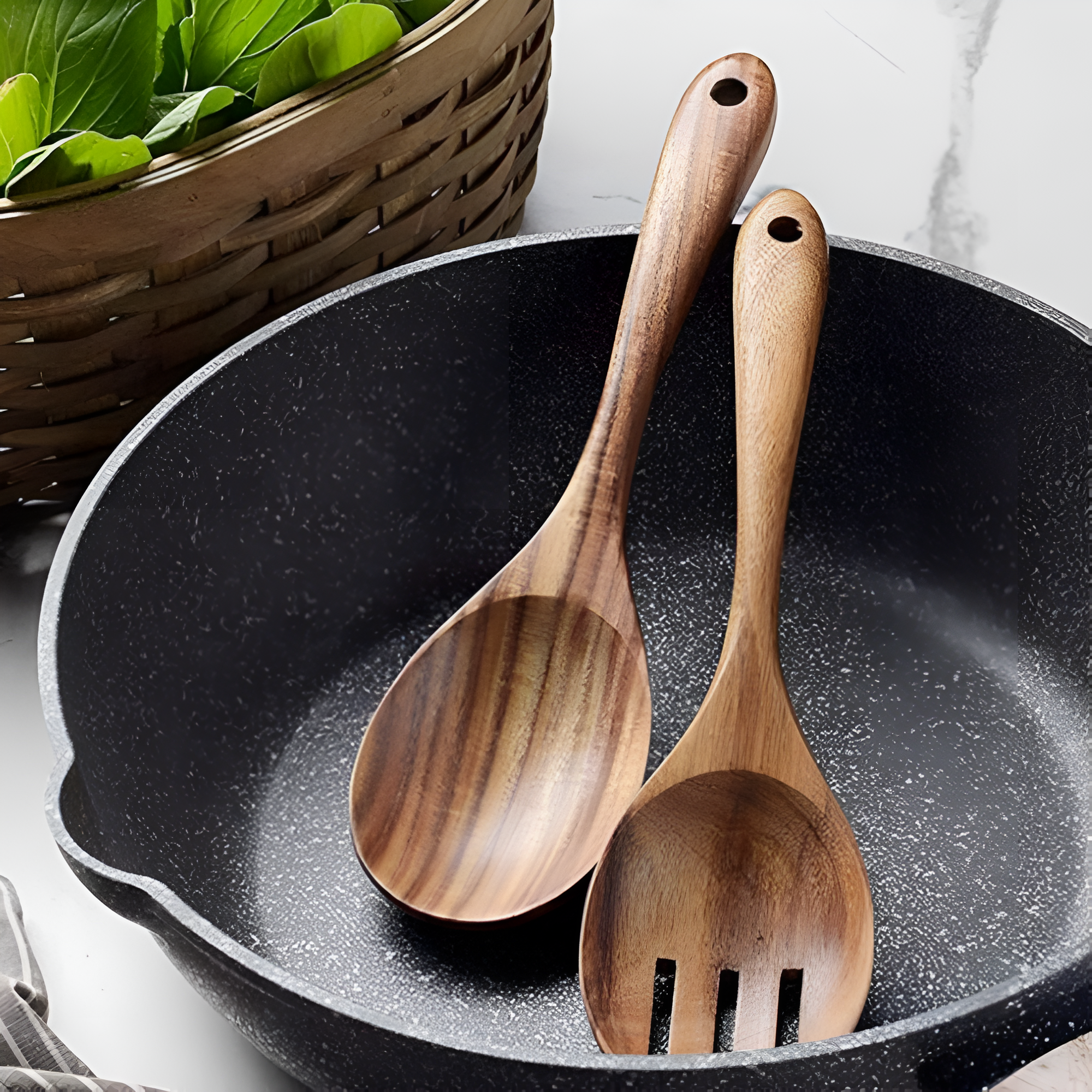 Rustikales Teak-Salatservierset | 2 Teile