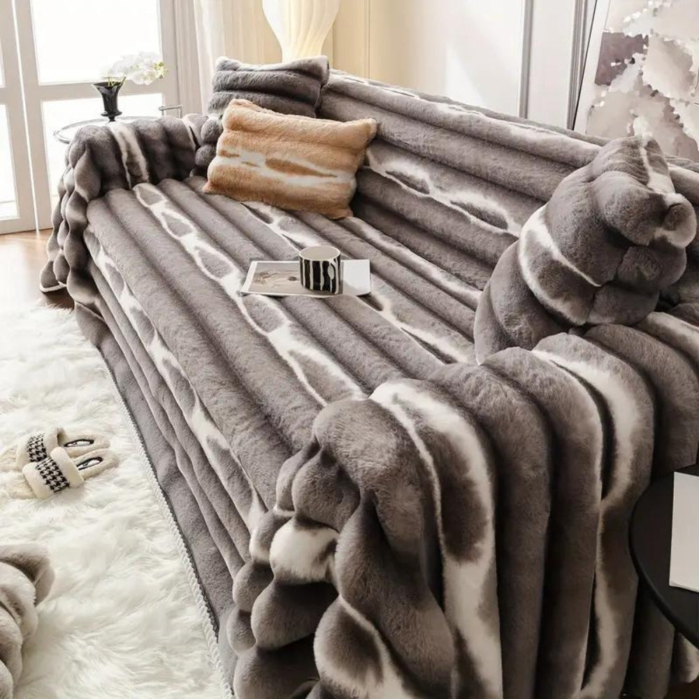 Samt-Faux-Fur Sofaüberwurf
