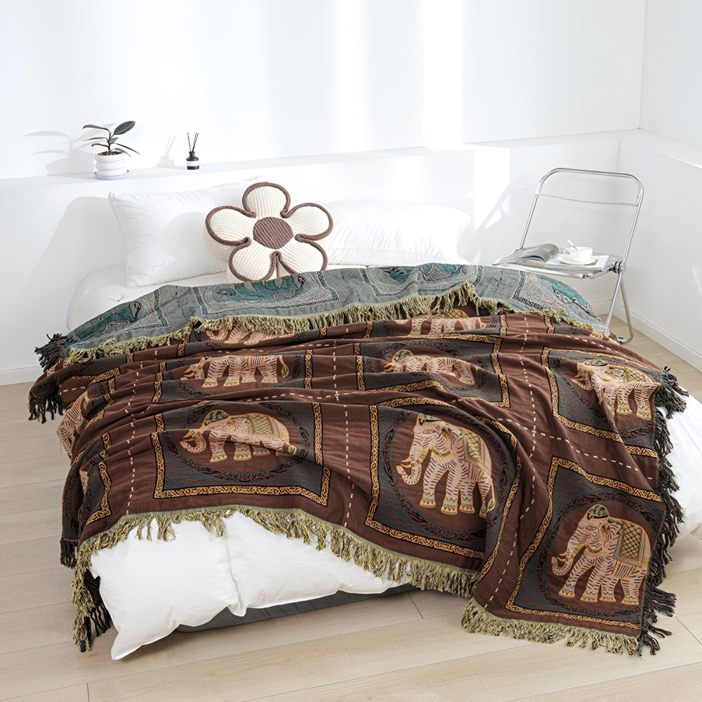 Bohemian Elefantendruck Quasten-Decke