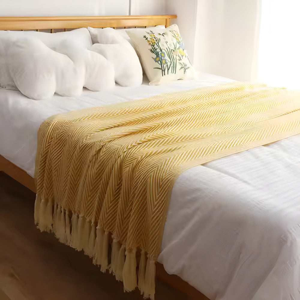 Fischgrät-Tassel-Strickdecke