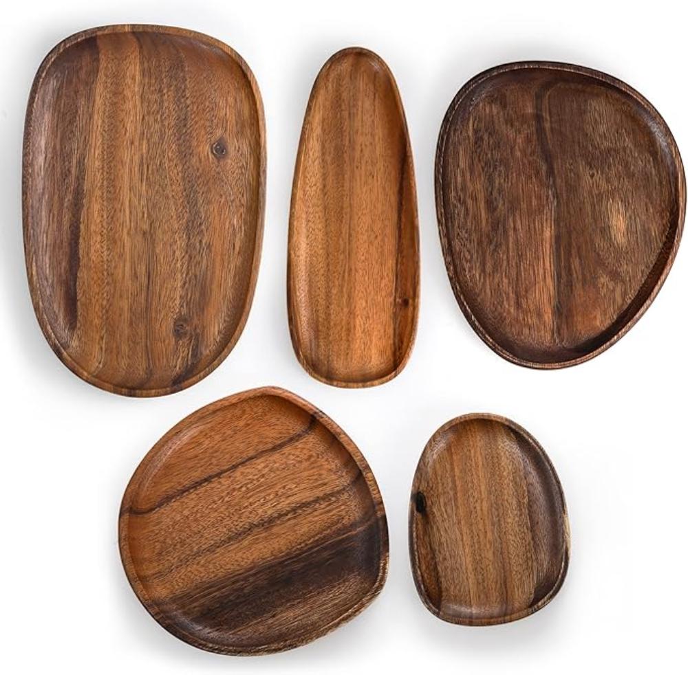 Ovalförmige Servierplatten aus Akazienholz Set