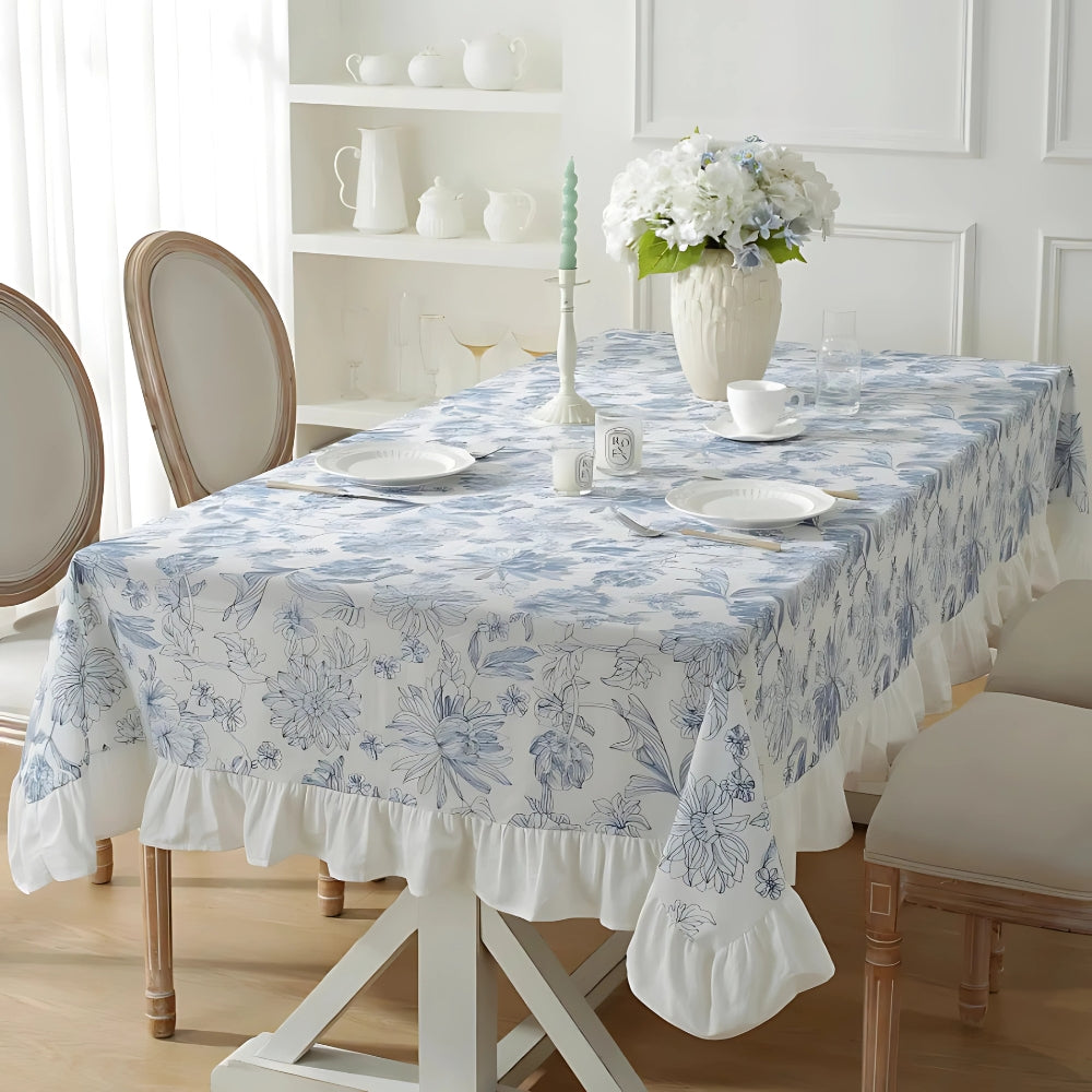 Delfina Blaue Blumen Spitzen-Tischdecke