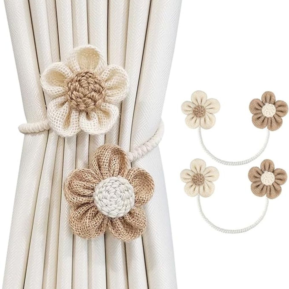 Blumiger Hanf Vorhang Halter | 2er Set