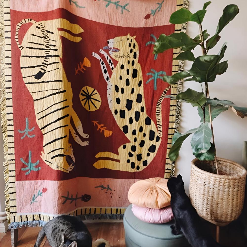Leoparden-gewebte Quasten-Decke