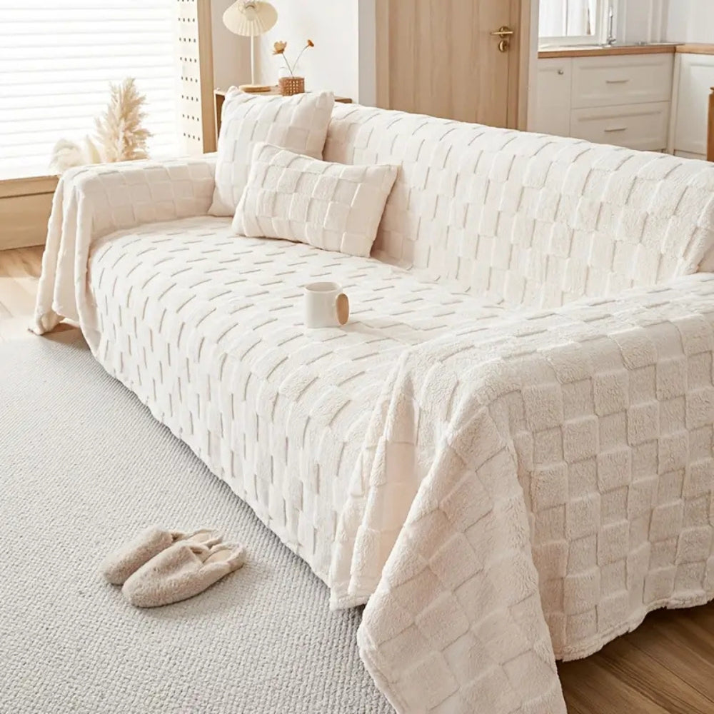 Karierter Plüschvelours Sofaüberwurf