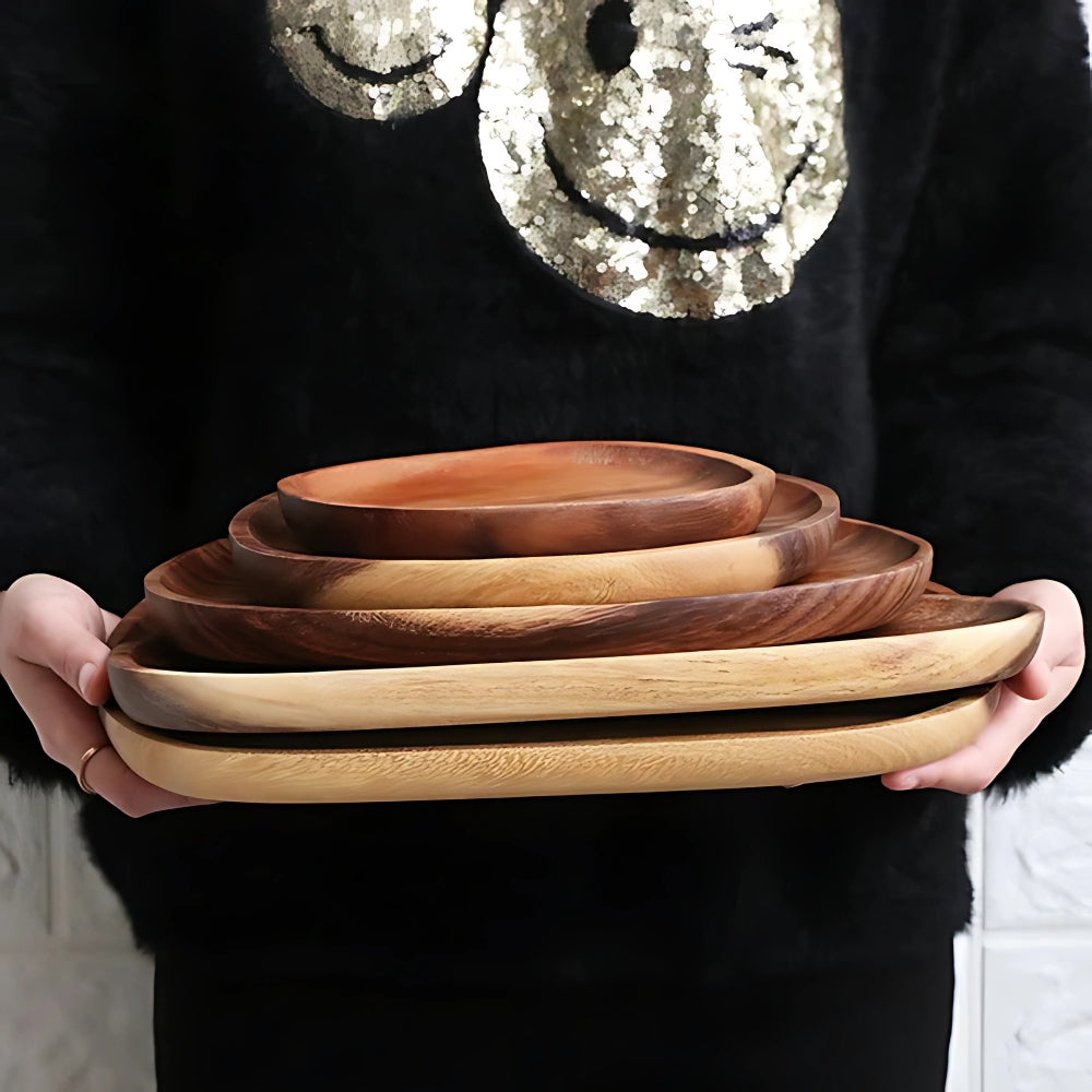 Ovalförmige Servierplatten aus Akazienholz Set