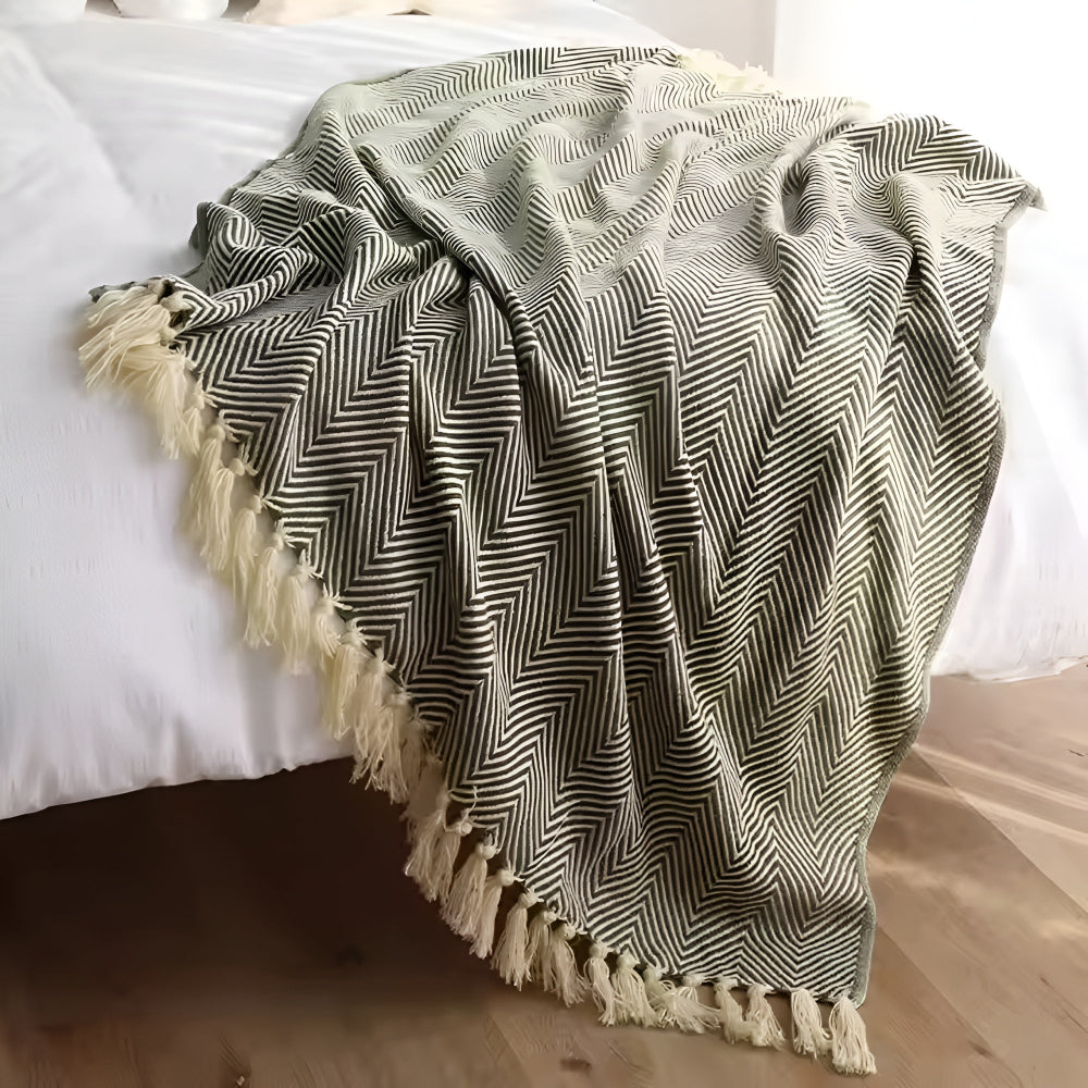 Fischgrät-Tassel-Strickdecke