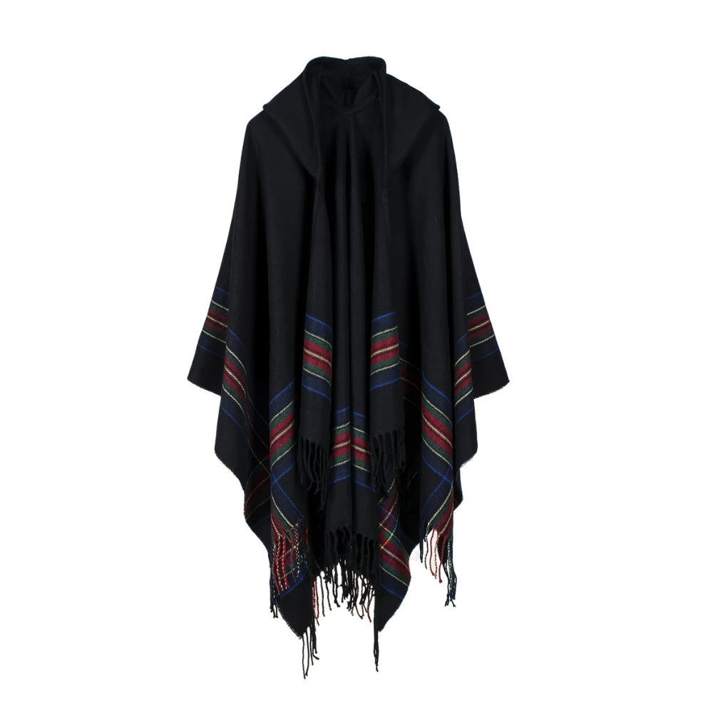 Acryl Kapuzen Streifen Poncho Schal