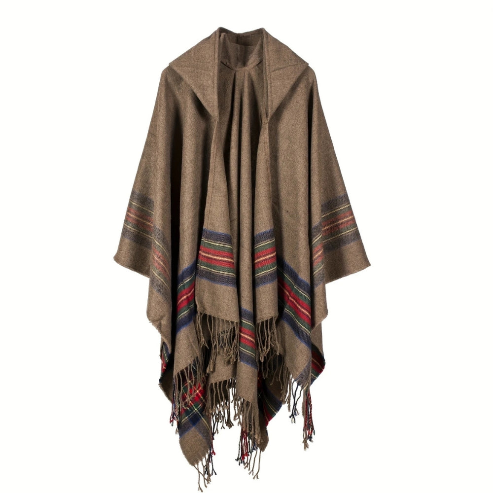 Acryl Kapuzen Streifen Poncho Schal