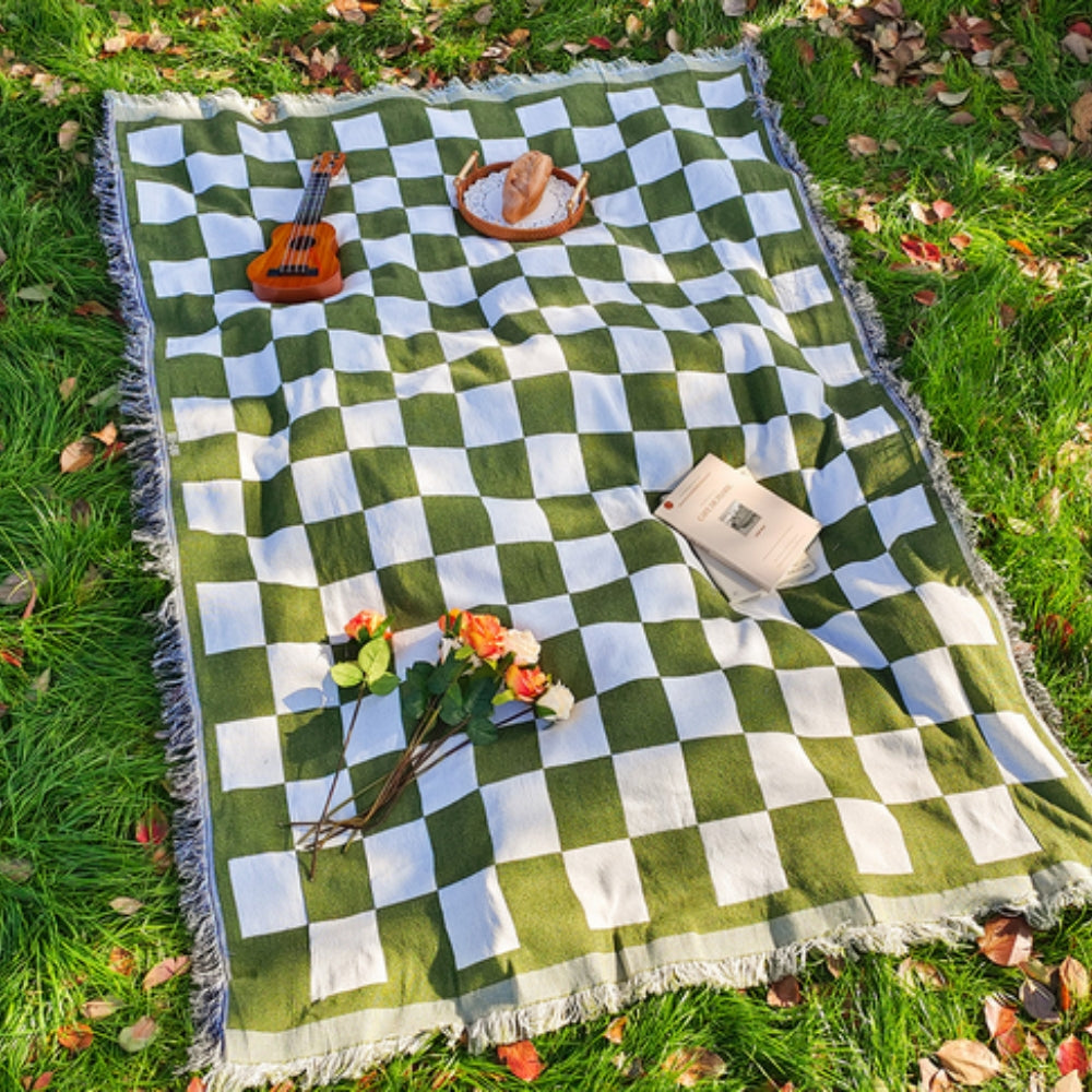 Ganzjahres-Karierter Picknickdecke mit Fransen