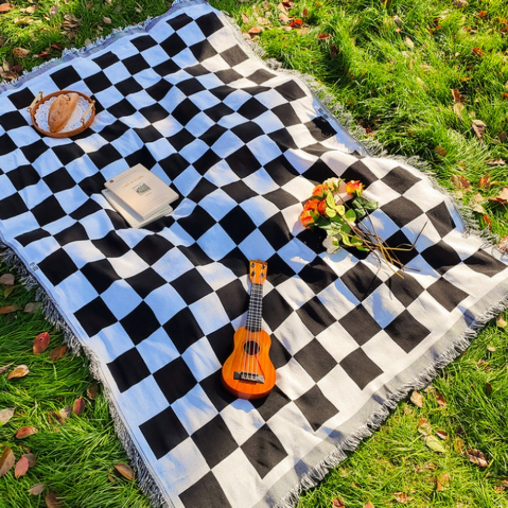Ganzjahres-Karierter Picknickdecke mit Fransen