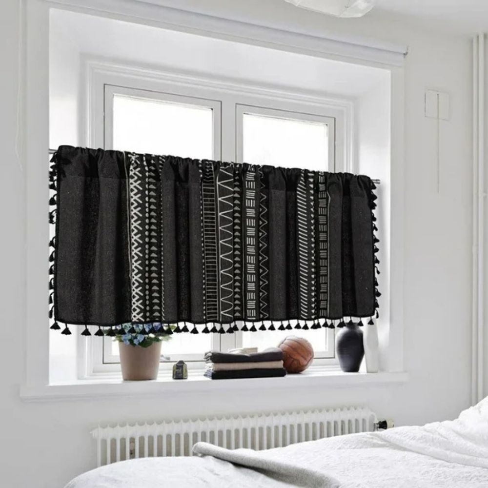 Schwarze Geometrische Tribal Quasten Schrankvorhang