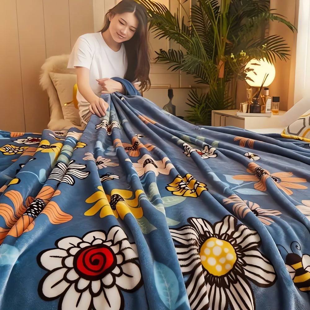 Bloombee Retro Blumenweiche Decke