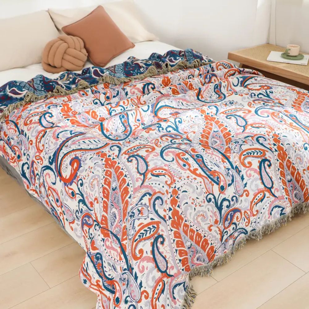 Boho Bloom Fransen Baumwolldecke