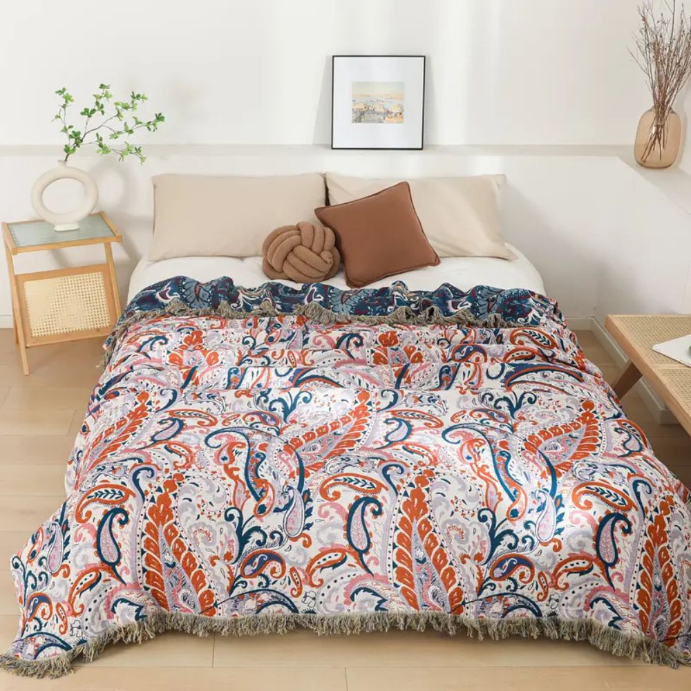 Boho Bloom Fransen Baumwolldecke