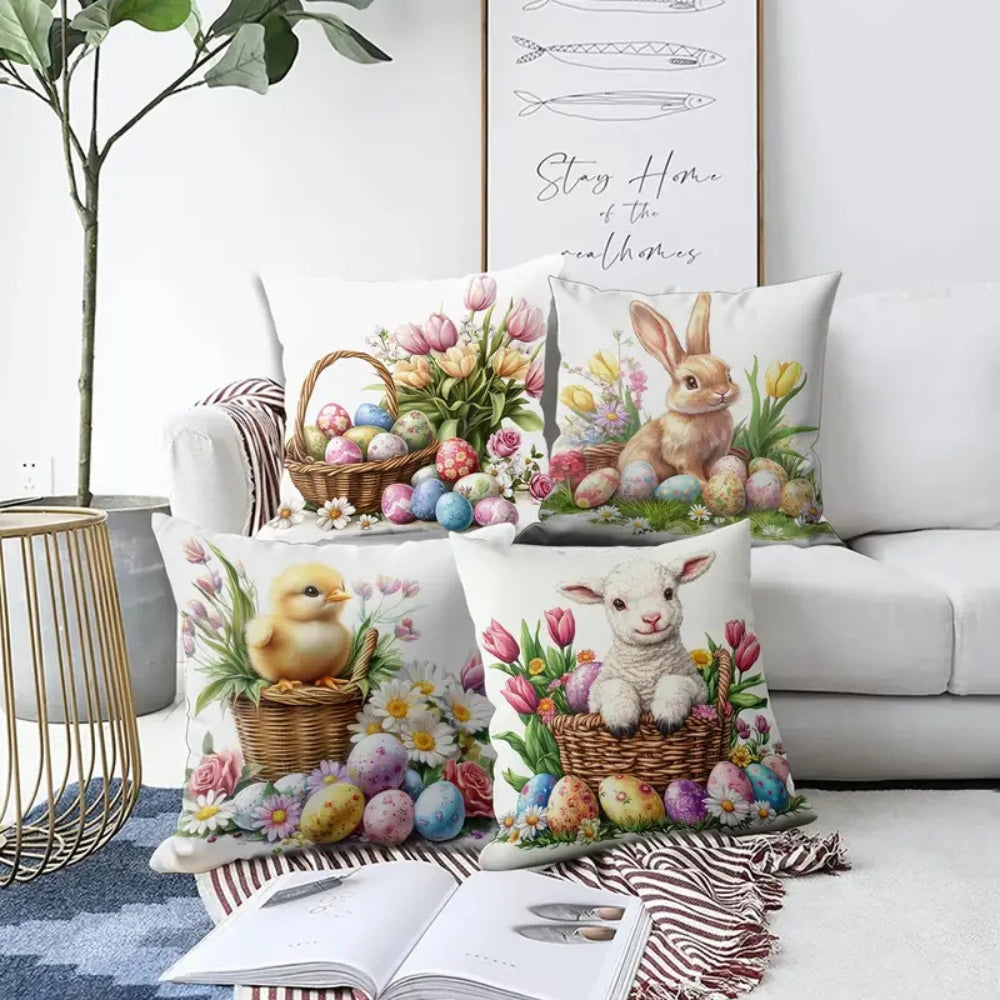 Osterblumen Hasen Kissenbezug | 4-teiliges Set