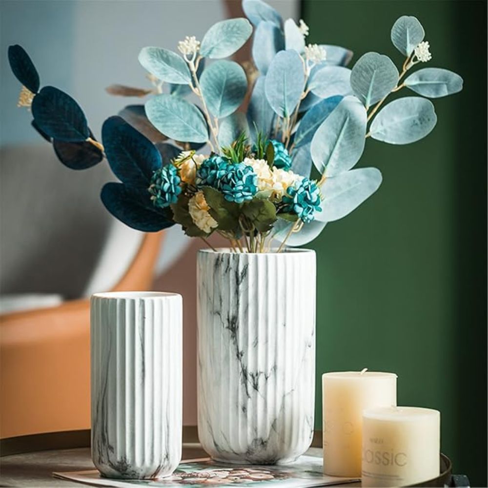Elegante Vertikale Marmor Keramikvase