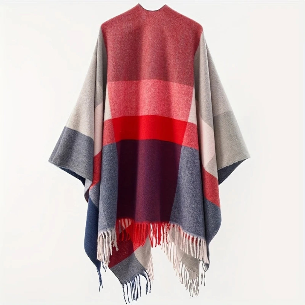 Geometrischer Fransen Winddichter Cardigan Poncho