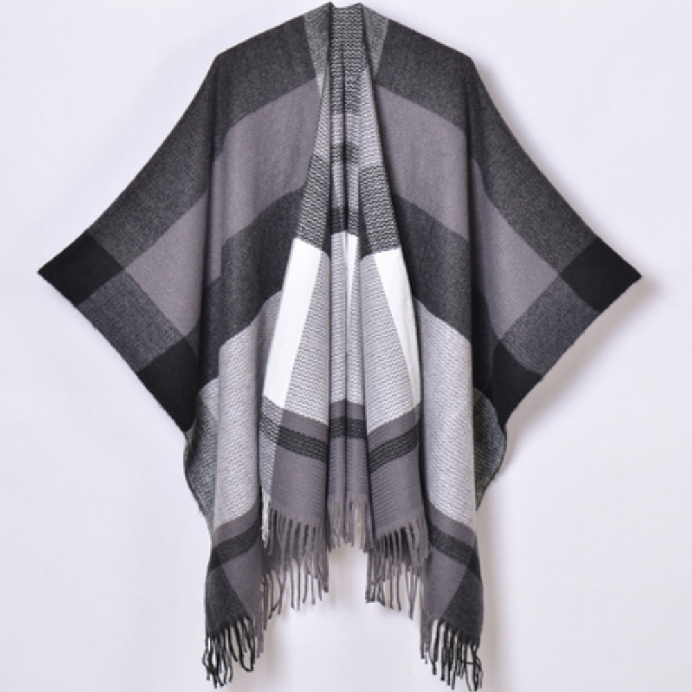 Geometrischer Fransen Winddichter Cardigan Poncho