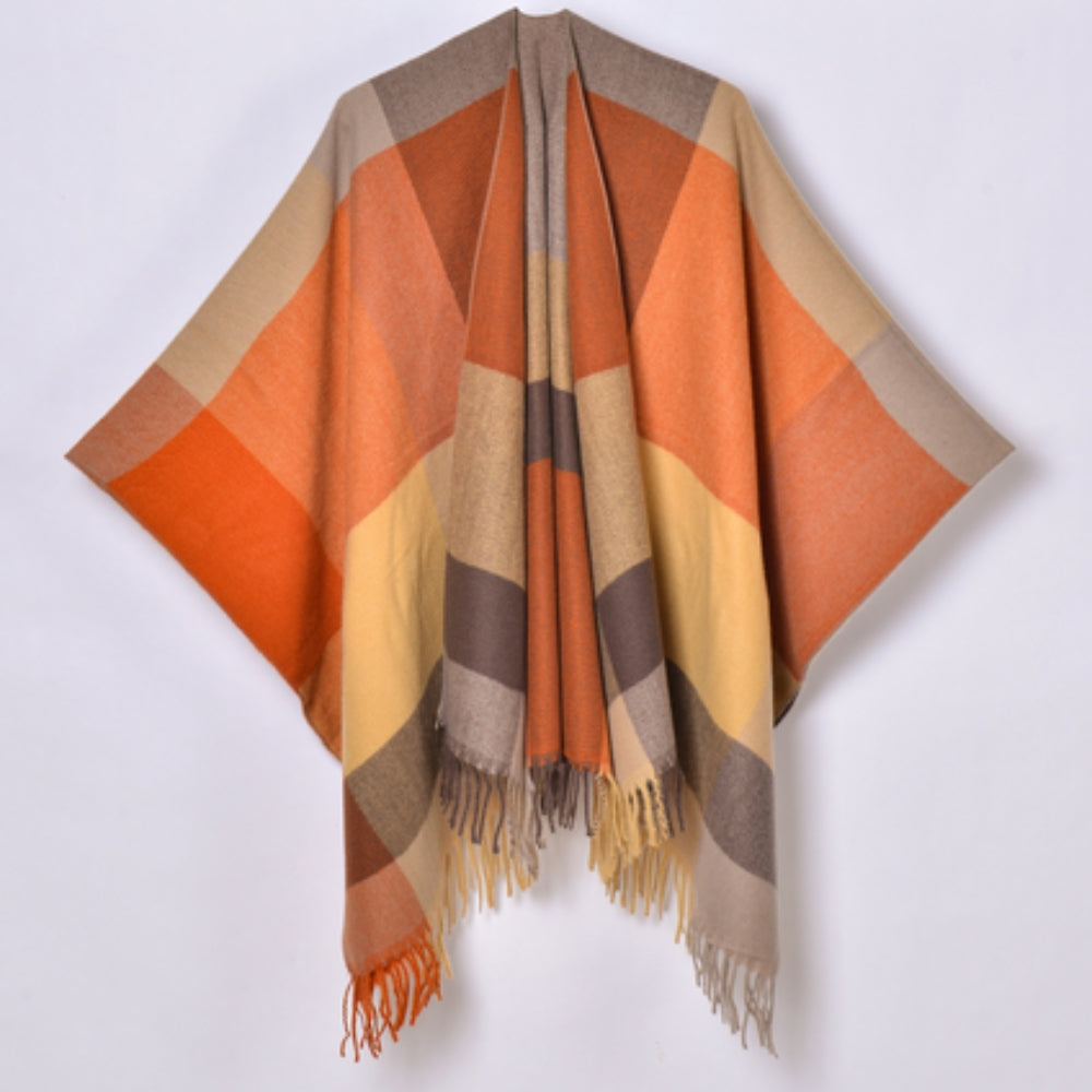 Geometrischer Fransen Winddichter Cardigan Poncho
