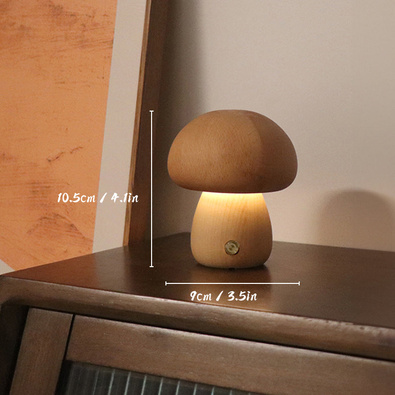 Wiederaufladbare Holzpilz Tischlampe