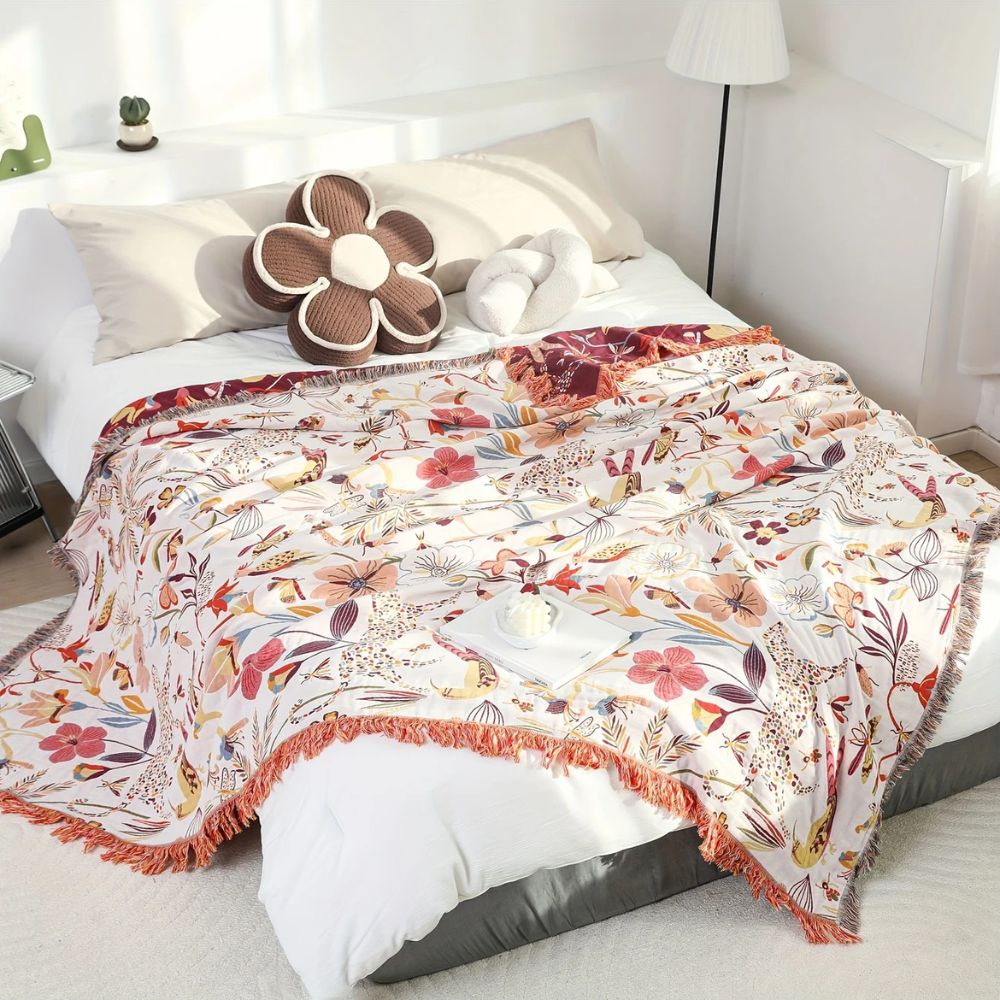 Jungle Bloom Wendeblanket aus Baumwolle