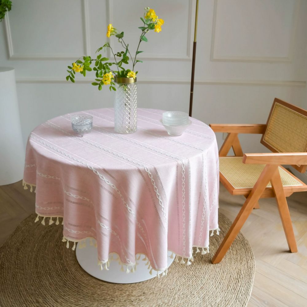 Blattlinie Bestickte Runde Tischdecke