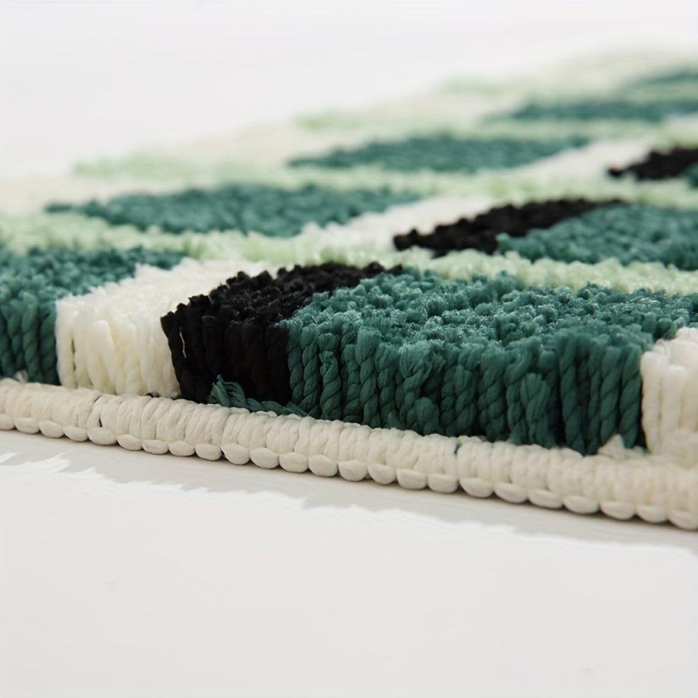 Moosgrüner geometrischer Flock-Badematte
