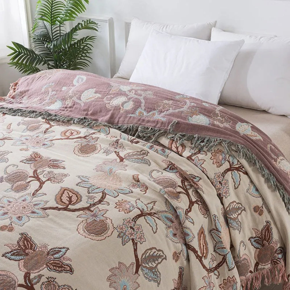 Orchid Trail Floral Baumwoll-Tassel Bettdecke