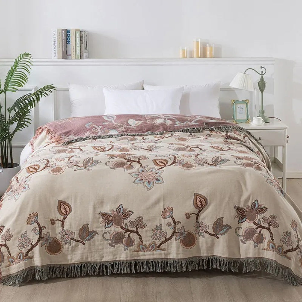 Orchid Trail Floral Baumwoll-Tassel Bettdecke