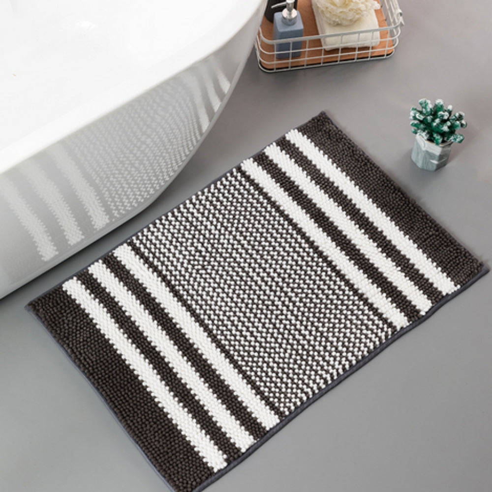 Pebble-Knit Gestreifte Chenille-Badematte