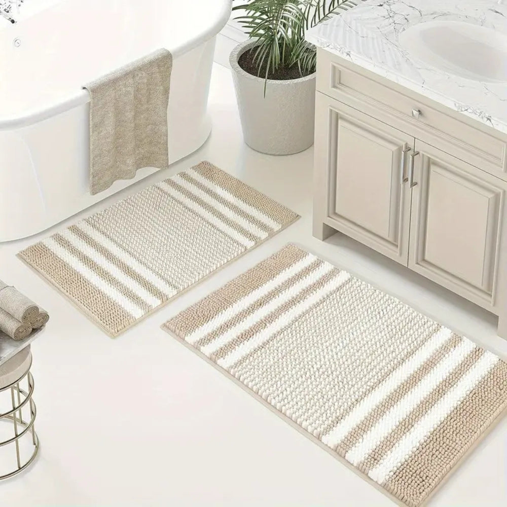 Pebble-Knit Gestreifte Chenille-Badematte
