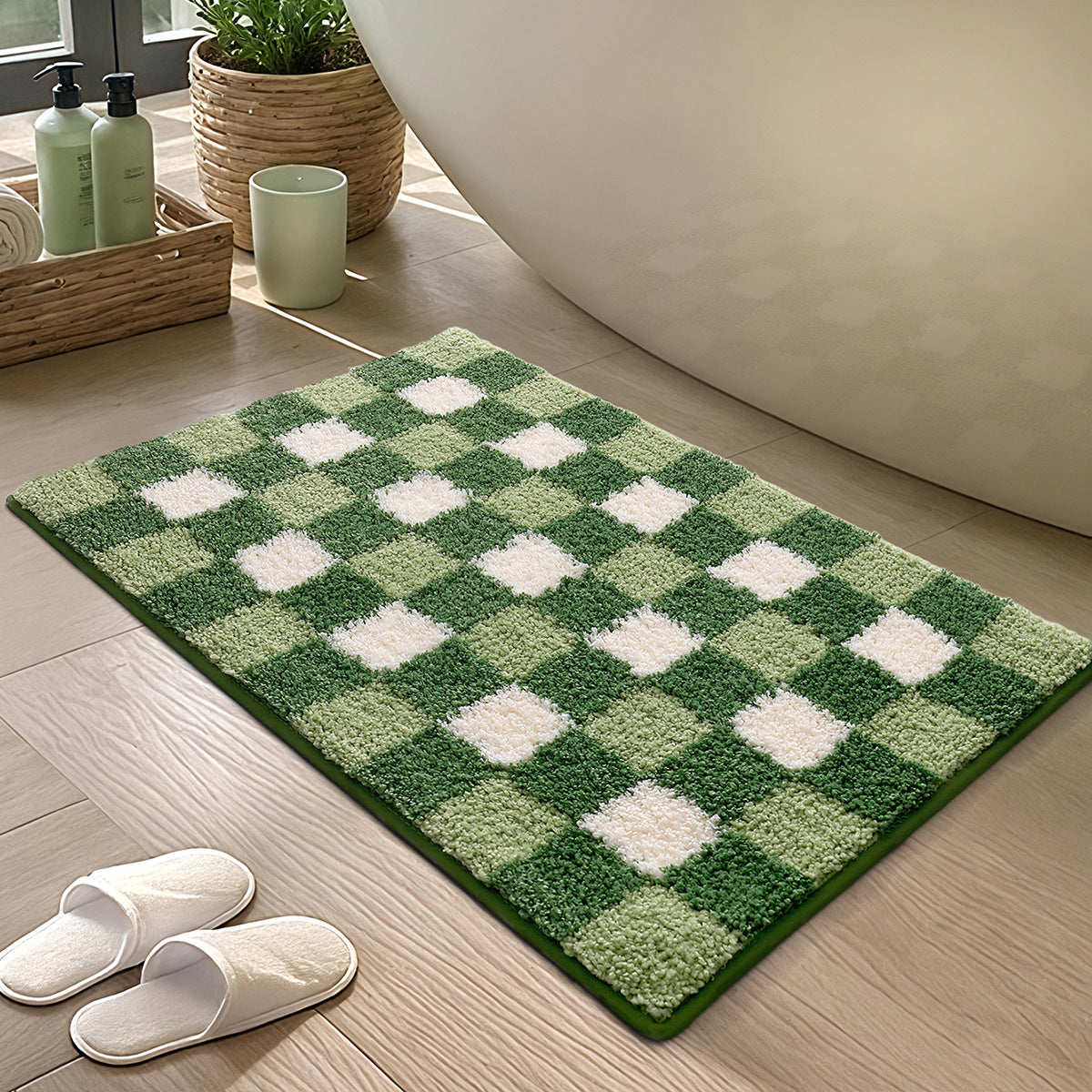 Karierter Rutschfester Flock Badezimmer Bodenmatte