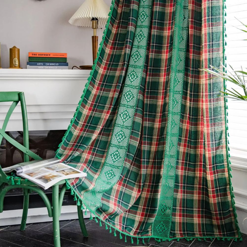 Tartan Häkelspitze Quasten Vorhang