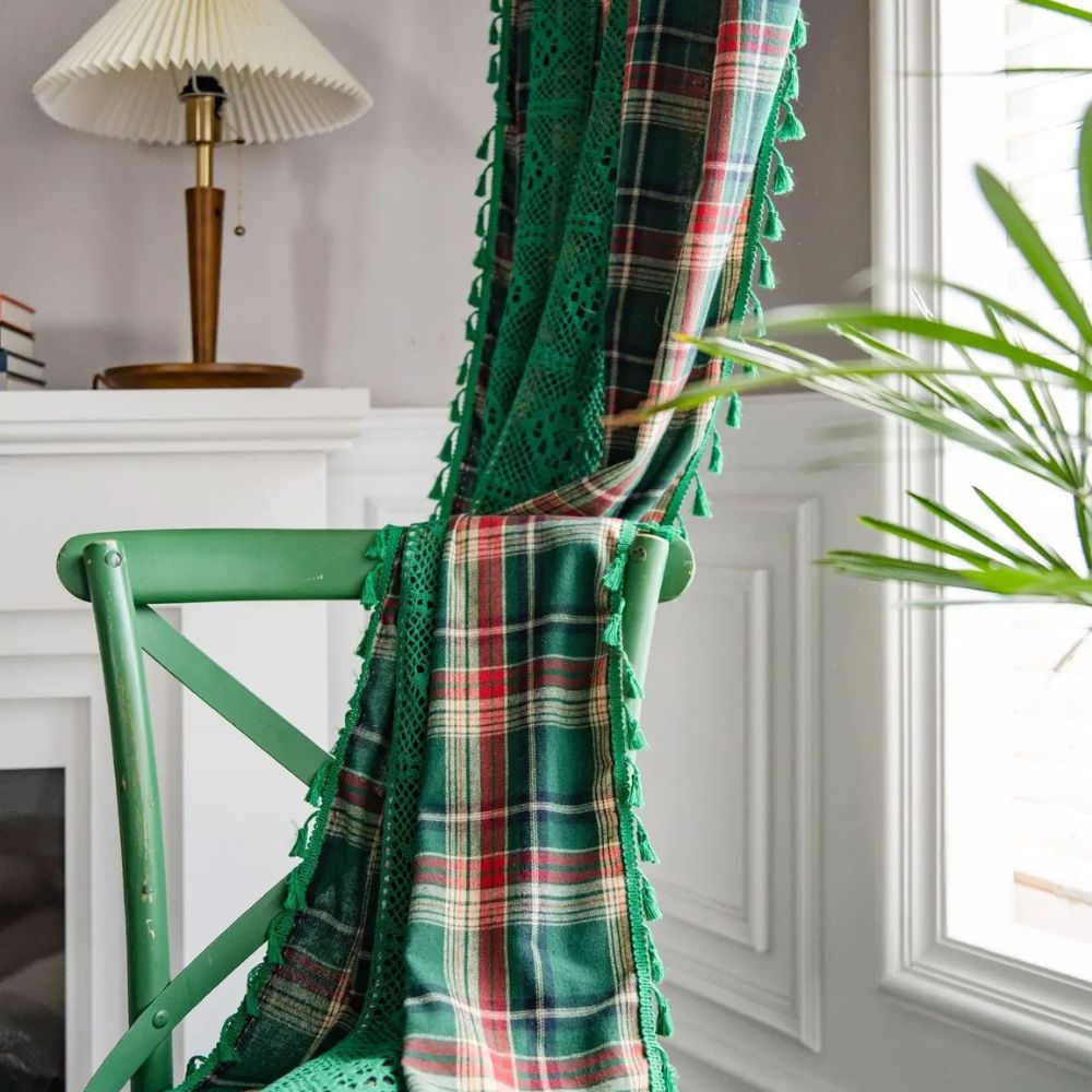 Tartan Häkelspitze Quasten Vorhang