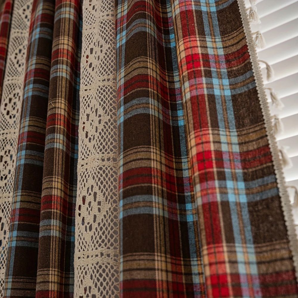 Tartan Häkelspitze Quasten Vorhang
