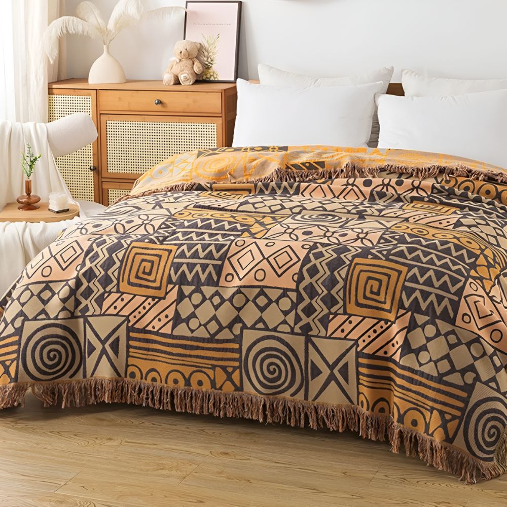 Tribal Patchwork Wendbare Quasten Baumwolldecke