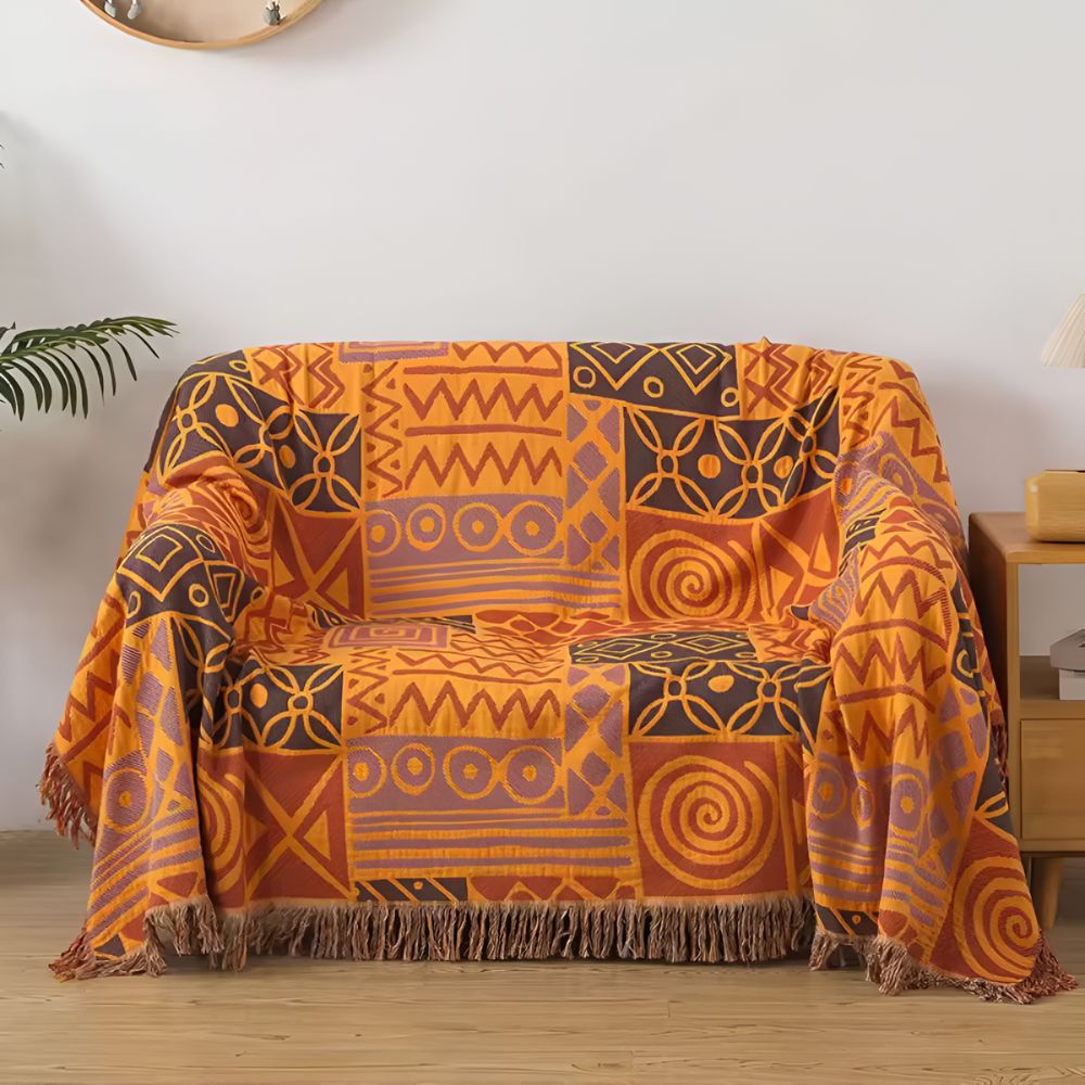 Tribal Patchwork Wendbare Quasten Baumwolldecke