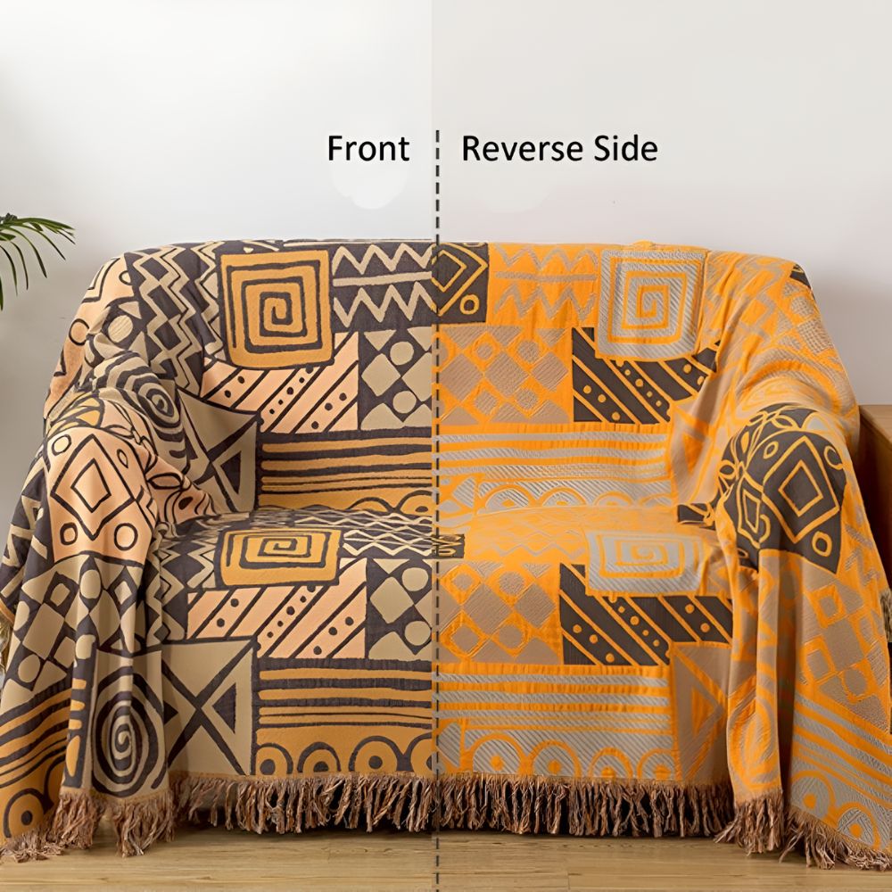 Tribal Patchwork Wendbare Quasten Baumwolldecke