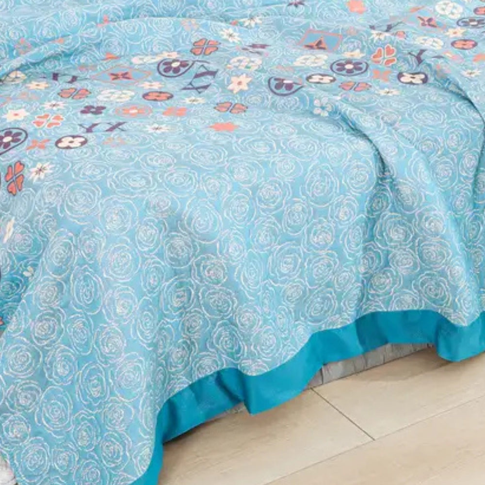 Türkisfarbene Blumen Glam Gauze Decke