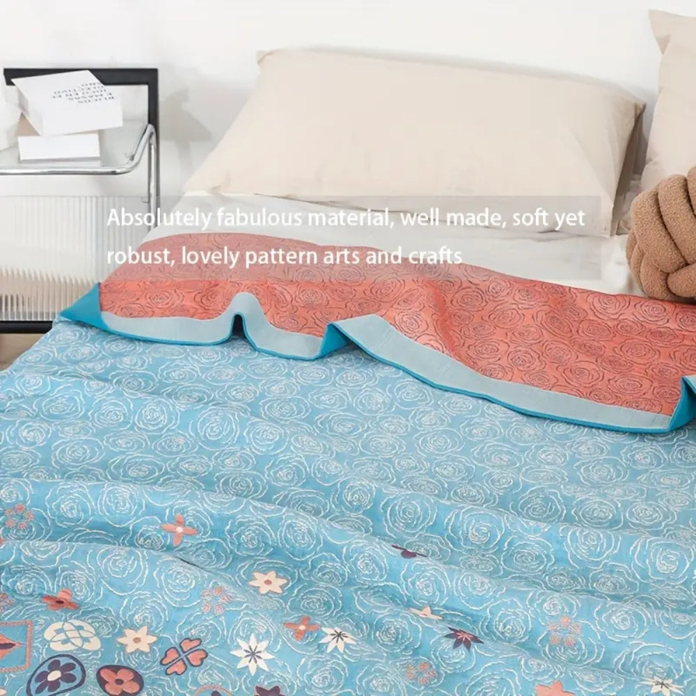 Türkisfarbene Blumen Glam Gauze Decke
