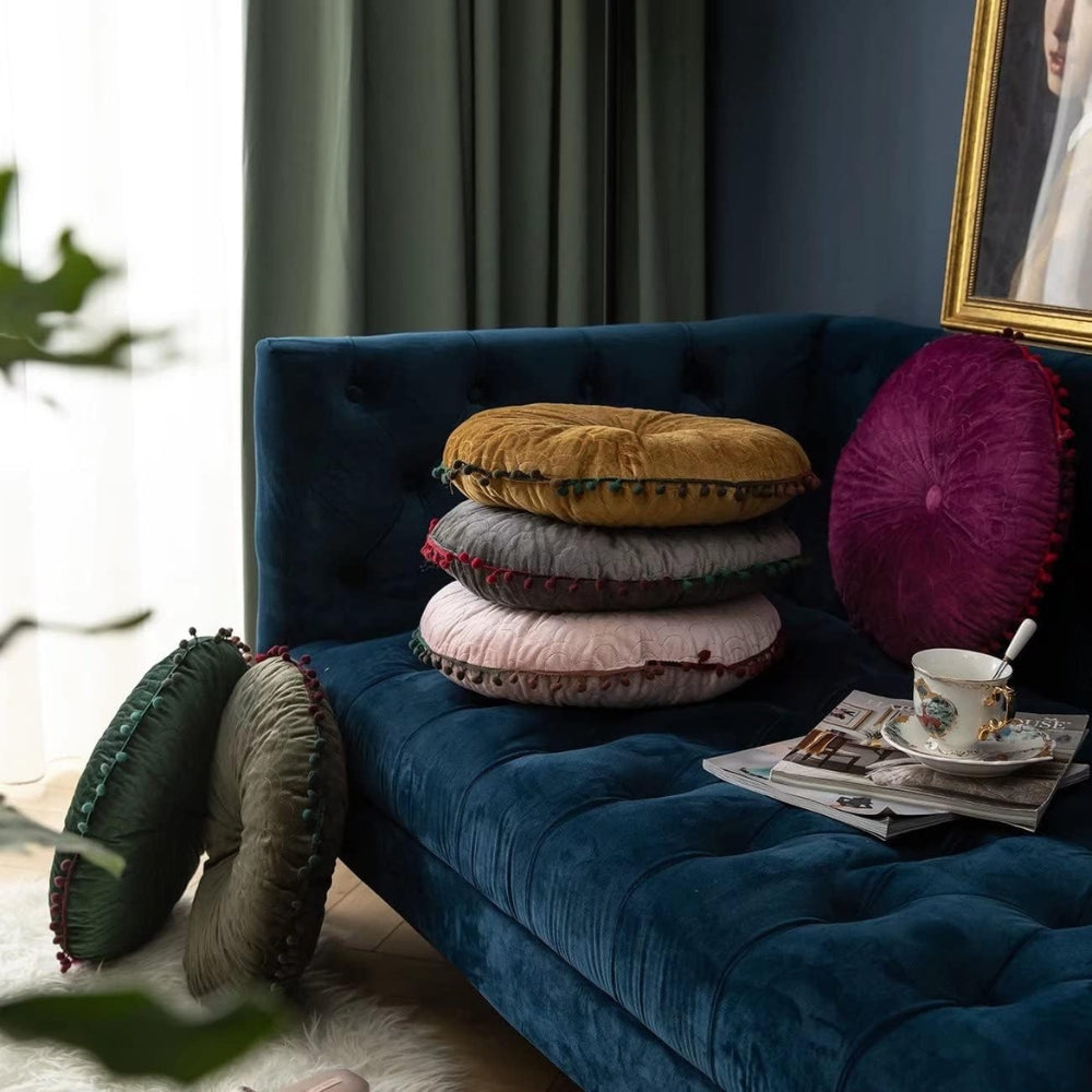 Veloura Runde Vintage Gepolsterte Ottoman Kissenauflage