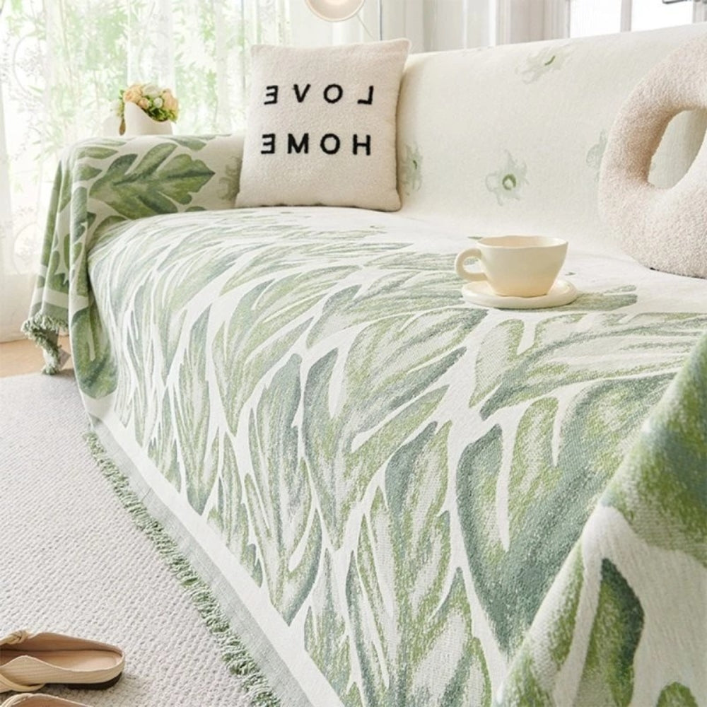 Verdure Leaf Pattern Chenille Sofaüberwurf