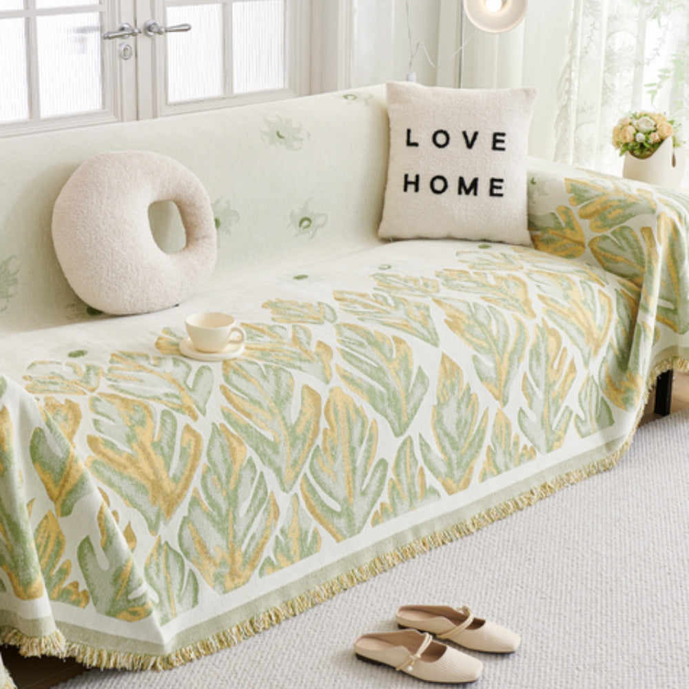 Verdure Leaf Pattern Chenille Sofaüberwurf