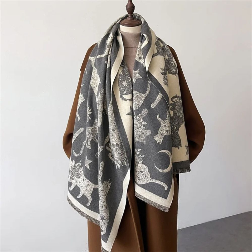 Vintage-inspirierter Katzenmuster-Schal